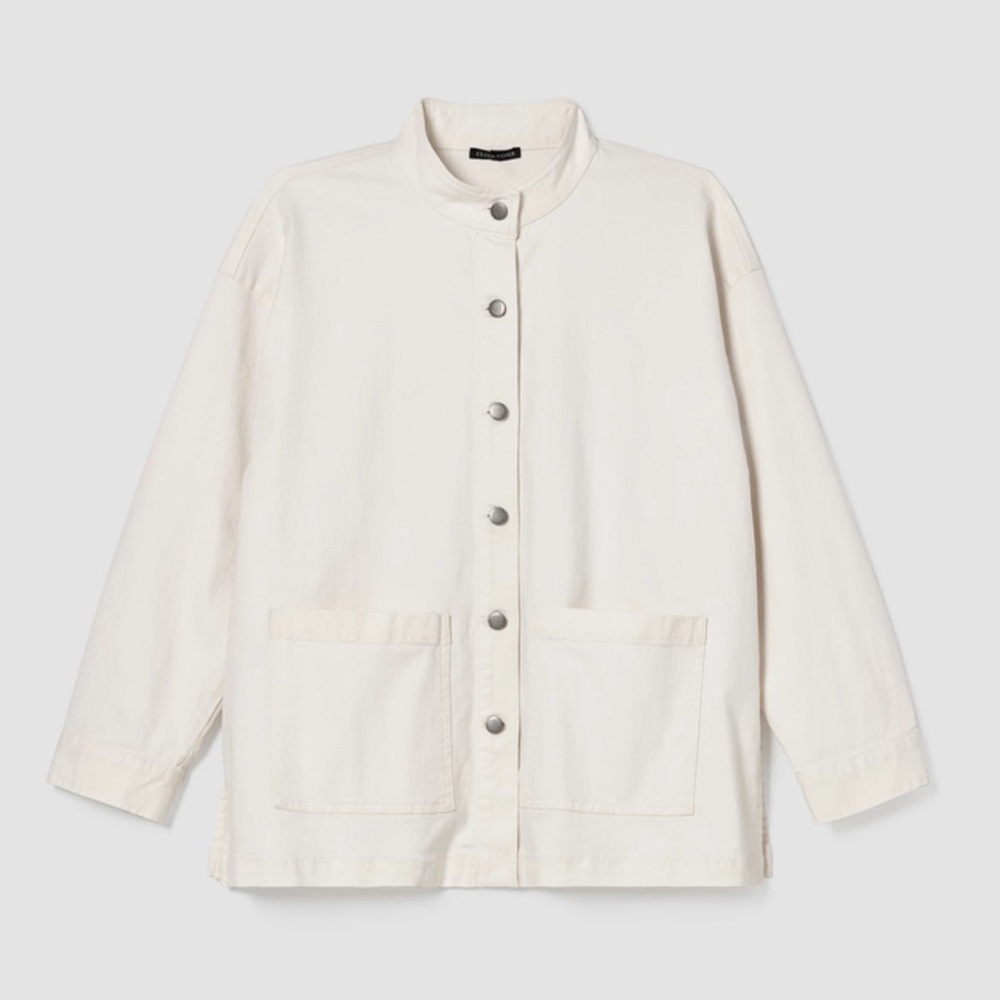 Eileen Fisher Undyed Organic Cotton Denim Jacket Size 1X 16 18 Off-White Natural